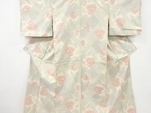 アンティーク　花模様織り出し十日町紬着物